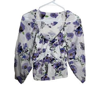 by Anthropologie Blouse Women's Small Floral V-Neck Cropped Colorful Sheer Top